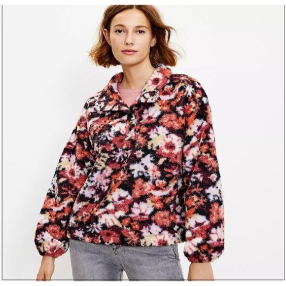 Loft Womens Size S Floral Fleece Jacket Multicolor Snap Closure Size Small - Picture 3 of 9
